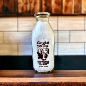 Vintage Milk Bottle Pyroglaze Quackertown PA Square Double Sided